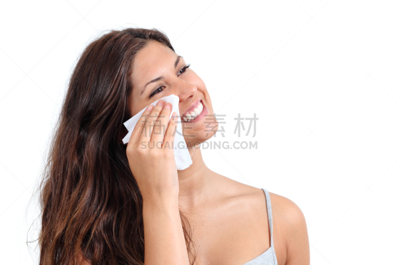 纸巾,人的脸部,女人,青少年,留白,彩妆,纯净,卫生间,清洗
