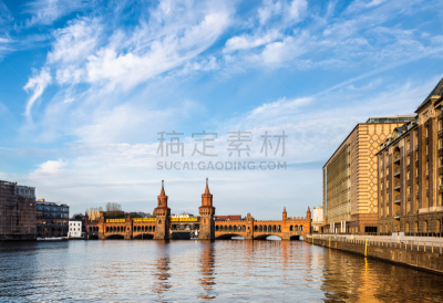 柏林,水,天空,水平画幅,橙色,建筑,无人,蓝色,早晨,户外