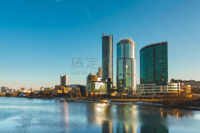 商务,黄昏,城市,都市风景,叶卡捷林堡,中心,曙暮光,现代,池塘,著名景点