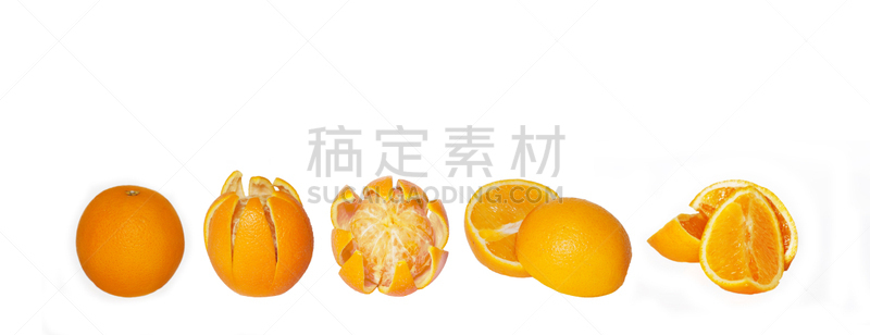 橙子,成一排,水平画幅,橙色,水果,无人,全景,白色背景,木髓,熟的