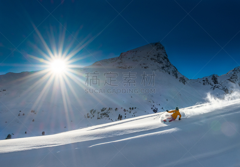 雪,山,屈膝旋转滑雪,女孩,滑雪坡,水平画幅,户外,白人,青年人,白色