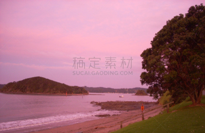 海滩,粉色,派希亚镇,bay of islands,northland region,天空,水平画幅,山,沙子,夜晚