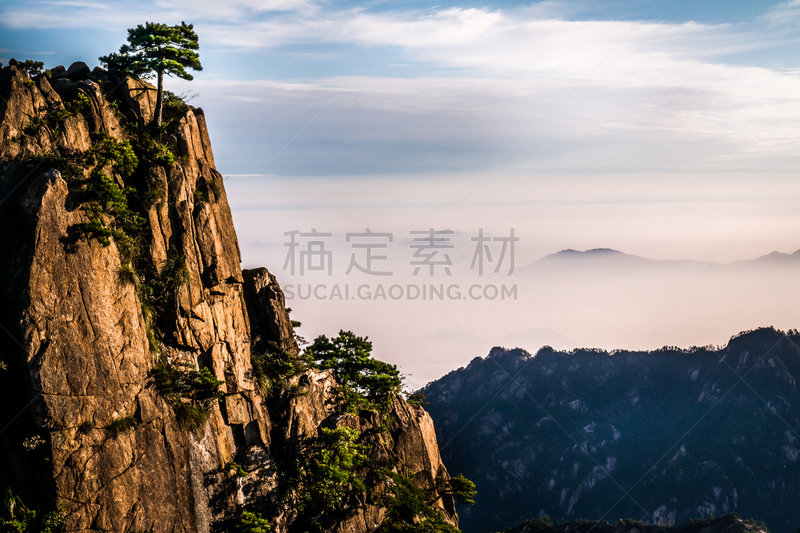 黄山山脉,天空,水平画幅,无人,户外,云景,石头,树林,山,常绿树