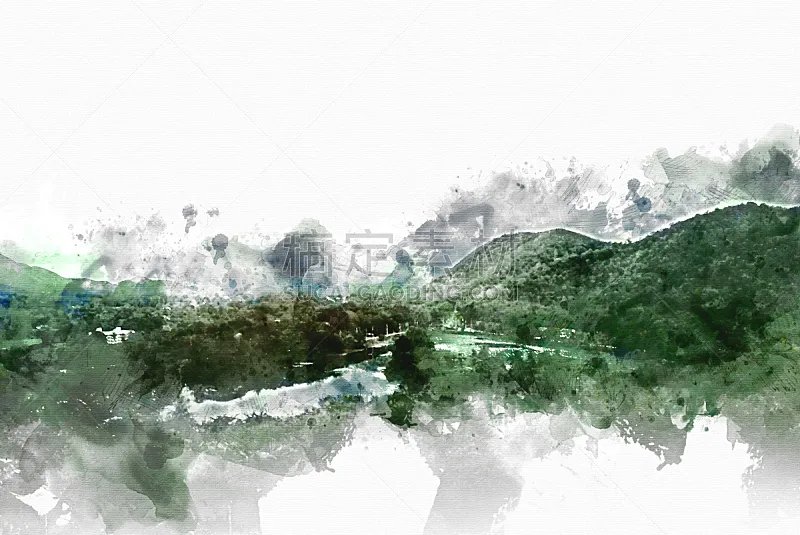 泰国 山 水彩画颜料 地形 背景 自然美 水 天空 美 艺术图片素材下载 稿定素材