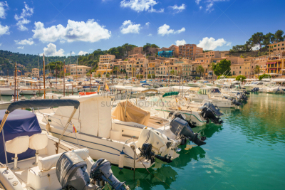 西班牙,马略卡,puerto de soller,水,天空,水平画幅,无人,海港,巴利阿里群岛,户外