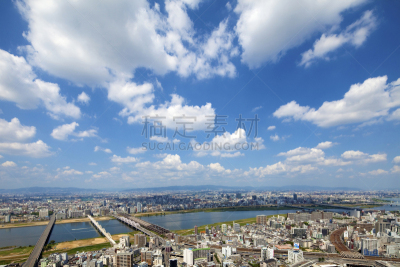 北库,大阪市,天空,城镇景观,水平画幅,地形,淀川区,无人,蓝色,日本