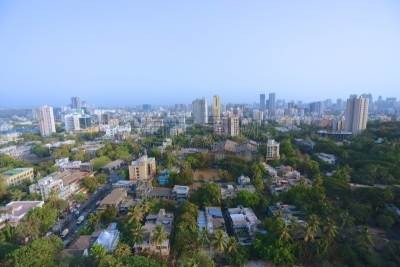 孟买,印度,顶部,都市风景,天空,水平画幅,高视角,无人,蓝色,建筑外部