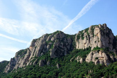 山,蒙特塞拉特,自然,修道院,加泰隆尼亚,水平画幅,无人,蓝色,全景