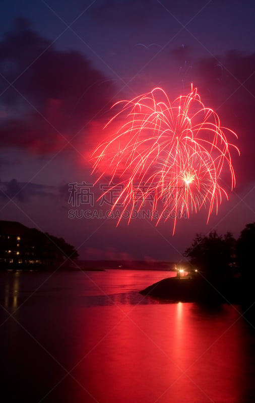 海洋,希尔顿赫德,放焰火,垂直画幅,美国国庆日,夜晚,无人,节日,户外,湖