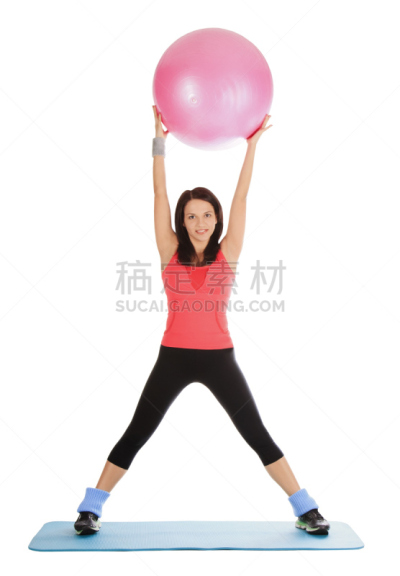 青年人,女性,健身球,垂直画幅,球,青少年,健康,伸展,活动