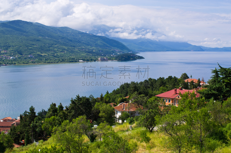 风景,马其顿地区,奥赫里德,绿色,水,天空,度假胜地,水平画幅,无人,夏天