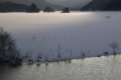 冬天,湖,秋元湖,自然,水平画幅,地形,雪,无人,冰,两极气候
