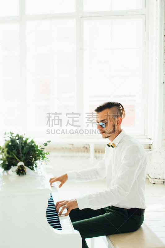 进行中,钢琴师,男人,白色,垂直画幅,艺术家,爵士乐,新婚夫妇,白人,特写