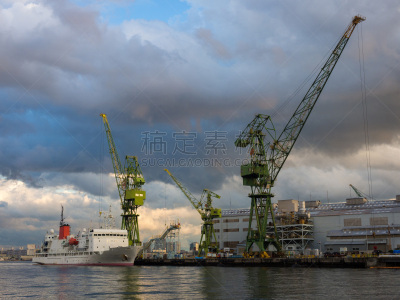 商用码头,船,神户,造船厂,海港,维修车间,水,天空,水平画幅,无人
