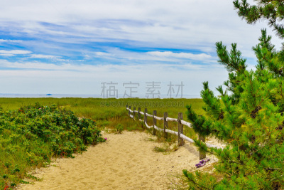 白昼,马萨诸塞,普诺温斯镇,无人,篱笆,小路,柯德角,夏天,通向海滩