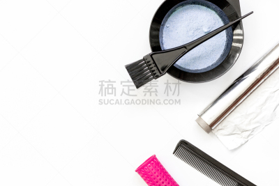 染发剂,白色背景,理发师,个人随身用品,水平画幅,塑胶,画笔,特写,染料