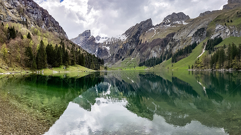 湖,瑞士阿尔卑斯山,瑞士,陆地,内阿彭策尔,水,天空,水平画幅,云,桑蒂斯