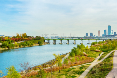 汉江,首尔,城市天际线,办公室,水,水平画幅,建筑,无人,玻璃,城市生活