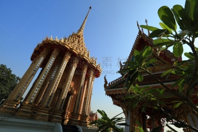 黄金,泰国,自然美,自然,天空,美,素攀武里府,水平画幅,建筑