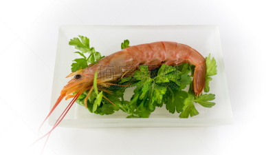 黑色虎虾,餐具,水平画幅,无人,开胃品,拉维纪草植物,膳食,海产,明虾,背景分离