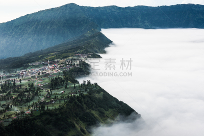 早晨,山,雾,乡村,森林,婆罗摩火山,塞梅鲁火山,滕格尔火山,bromo-tengger-semeru national park,东爪哇