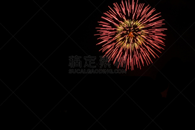 焰火,水平画幅,夜晚,组物体,班戈寇科省,泰国,黑色背景,放焰火,白色,彩色图片