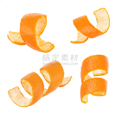 果皮,橙子,卷着的,白色背景,分离着色,长卷发,复合维生素B,橙色,去皮的食物,布置