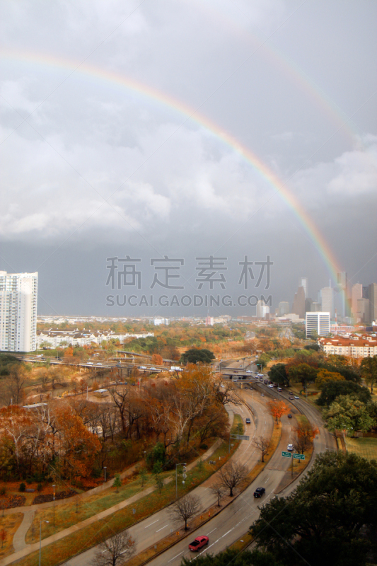 彩虹,休斯顿市,市区,在上面,垂直画幅,天空,美国,无人,城市天际线,户外
