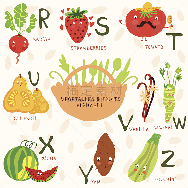 字母,蔬菜,水果,调色板,胡瓜,素食,山药,绘画插图,符号,牙买加丑橘