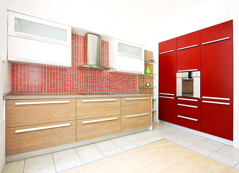 红色,厨房,住宅房间,水平画幅,无人,柜子,装饰物,架子,公寓,抽屉