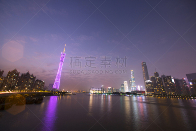 夜晚,现代,广州,城市天际线,,水,天空,美,水平画幅,户外