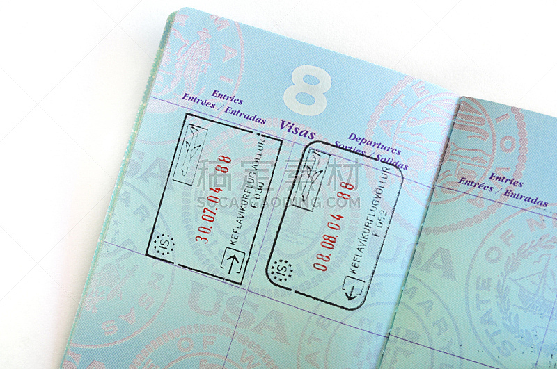 护照印章,护照,旅游目的地,水平画幅,无人,身份证,商务旅行,白色背景,背景分离,书页