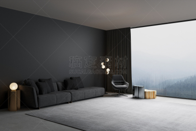 极简构图,起居室,山景城,绘画插图,灯,家具,光,居住区,现代,想法