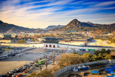 韩国,首尔,城市,海洋,房屋,宫殿,航拍视角,外立面,水平画幅,夜晚