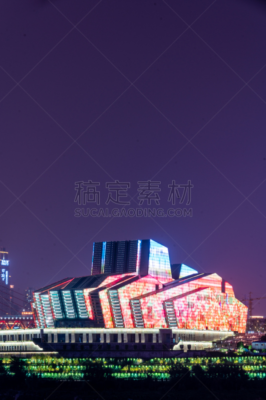 夜晚,重庆大剧院,垂直画幅,建筑,无人,建筑外部,户外,房屋,城市,明亮