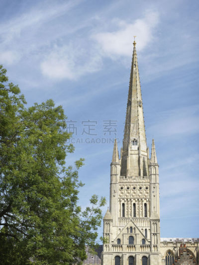 英格兰,诺里奇,诺福克,垂直画幅,天空,留白,东安格利亚,绿色