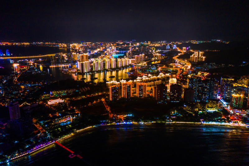 度假胜地,夜晚,照明设备,海港,热带气候,顶部,海岸线,水湾,夏天,户外预览效果