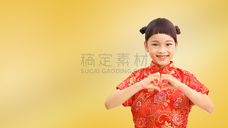 女孩,爱你,2015年,刘海,运气,旗袍,传统,露齿笑,半身像,做手势
