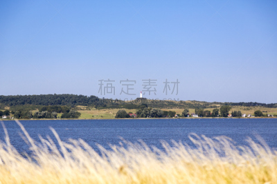 希登泽岛,灯塔楼,地形,背景,滨草,多刺疏林,梅克伦堡前波莫瑞州,天空,水平画幅,无人