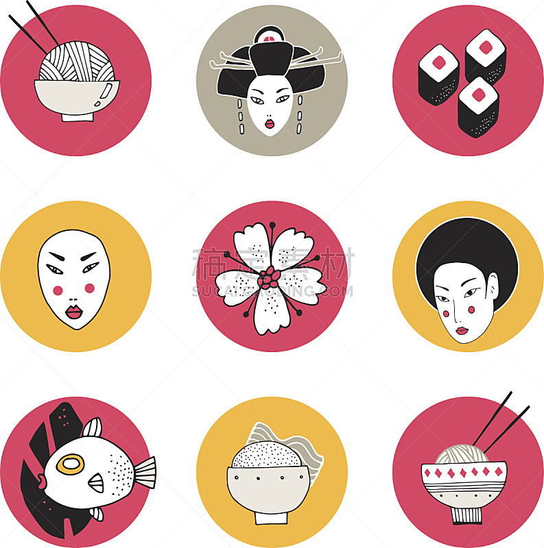 日本,亚洲,计算机图标,举起手,艺妓,日文,汉字,背景分离,面具,现代