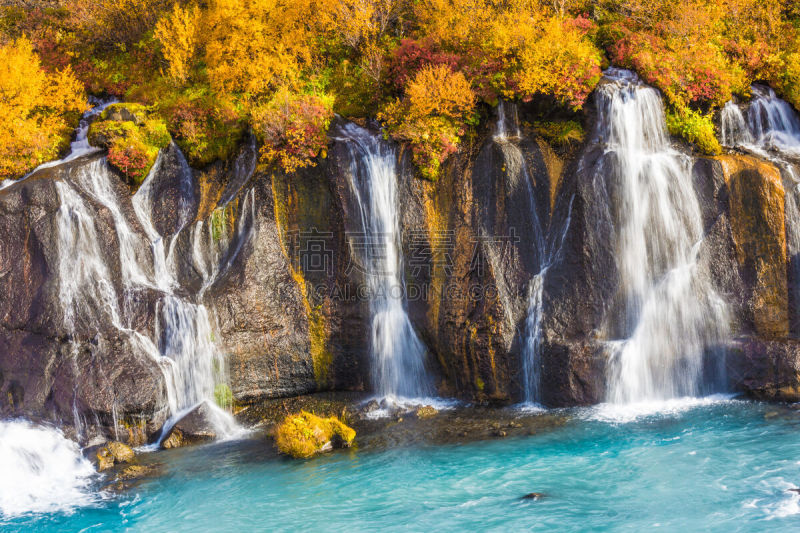 hraunfossar,博尔加内峡湾,冰岛国,西,朗格冰川,冰岛中西部,建筑的,多孔渗水的,熔岩,水平画幅