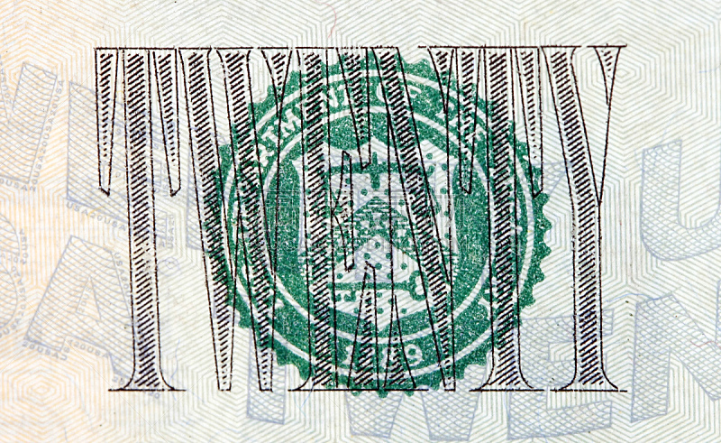 特写,美国二十美元的钞票,水平画幅,绿色,无人,美元符号,商务,摄影