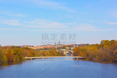 华盛顿特区,秋天,乔治敦,乔治敦大学,key bridge,北达科他,波托马克河,船库,水,水平画幅