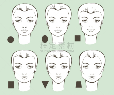 形状,人的脸部,女性,女人,褐色,圆形,水平画幅,绘画插图,长方形