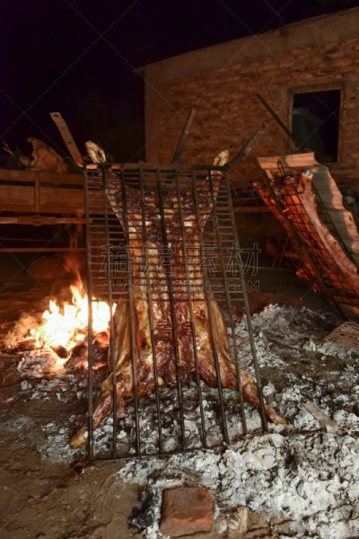 烤羊肉,肉,柴火,高雅,清新,垂直画幅,烤的,食品,图像,炊具