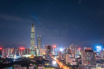 深圳,城市天际线,市区,深圳京基100,地王大厦,绿色建筑,新古典派,广东省,夜晚,曙暮光