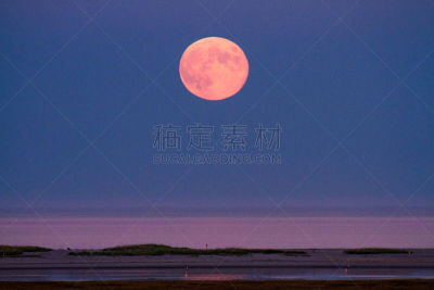 收获月,十月,水,天空,水平画幅,橙色,柯德角,夜晚,无人,满月