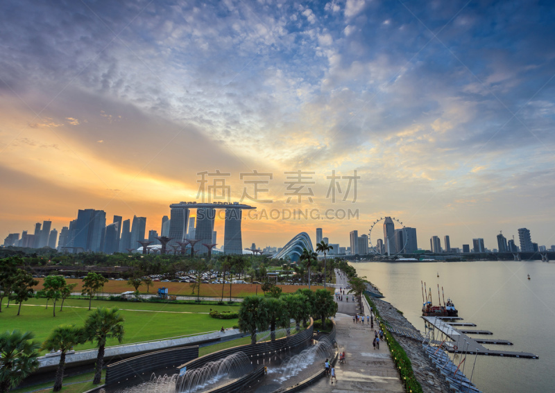 城市天际线,滨海湾 ,都市风景,新加坡市,旅游目的地,水平画幅,新加坡,建筑,无人,建筑外部