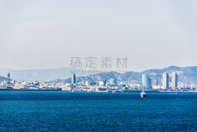 巴塞罗那,加泰隆尼亚,城市天际线,西班牙,英文字母w,邮轮,水,天空,艺术,水平画幅