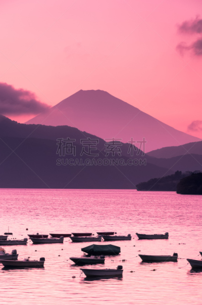 富士山,垂直画幅,水,天空,山,夜晚,无人,火山地形,曙暮光,运输